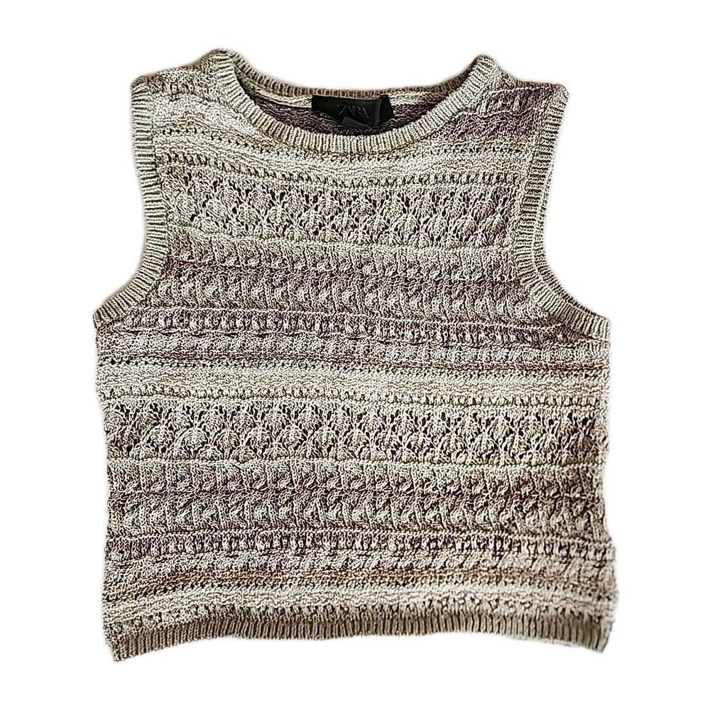 Zara Womens Sweater Vest Sz S Cropped Open Knit 2010s Boho Festival Grunge Indie